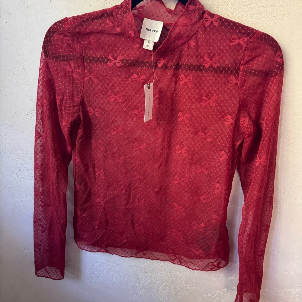 Maeve Red Long Sleeve Mandarin Collar Blouse
